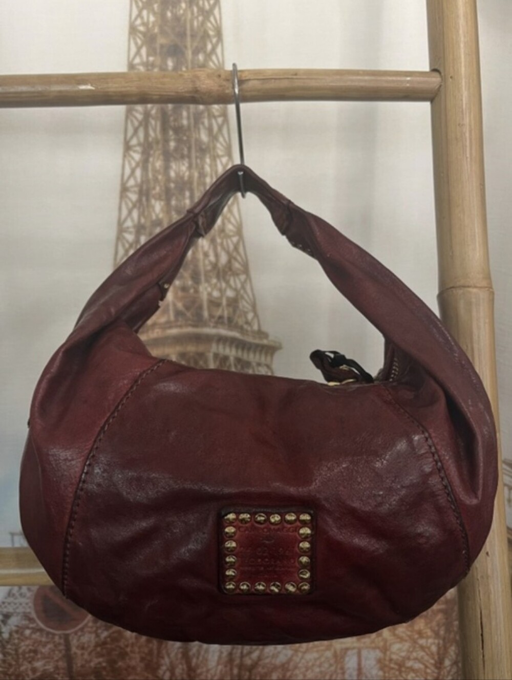 Studded Burgundy Leather Hobo Bag - Picture 2 of 3